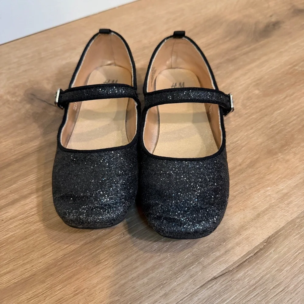 H&M Mary Jane Shoes Kids Size 12 Black Glitter Sparkle Dressy Party Ballet Flat